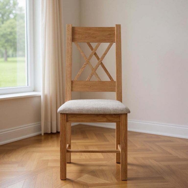 Clarion Dining Chair - Set of 2 - Cross Back - Grey Padded - Oak