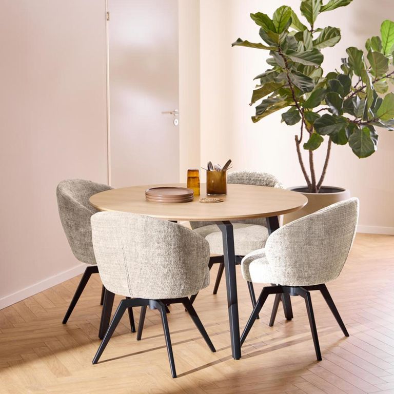 Darlene Swivel Dining Chair - Set of 2 - Beige Boucle Fabric