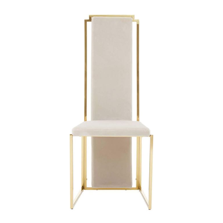 Deana Dining Chair - High Back - Set of 2 - White Fabric with Gold Metal