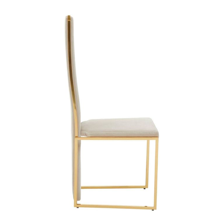 Deana Dining Chair - High Back - Set of 2 - White Fabric with Gold Metal