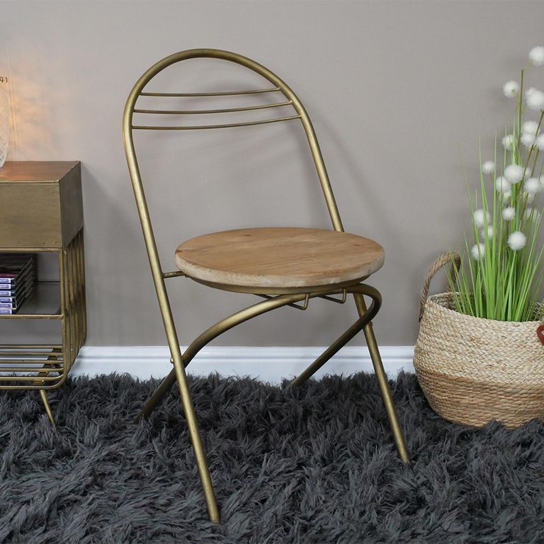 Dining Chair - Set of 2 - Gold Metal and Wood
