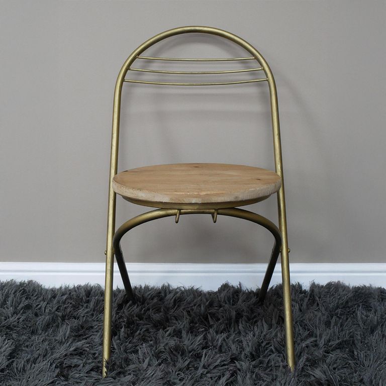 Dining Chair - Set of 2 - Gold Metal and Wood