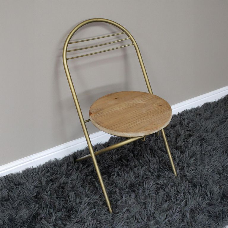 Dining Chair - Set of 2 - Gold Metal and Wood