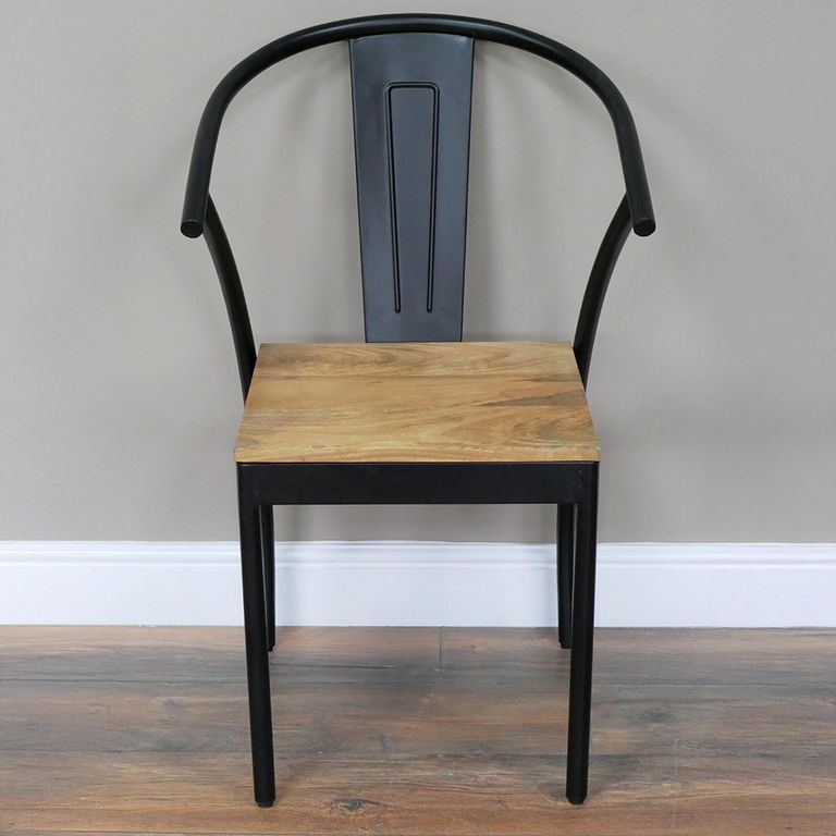Dining Chair - Set of 2 - Industrial Black Metal and Wood