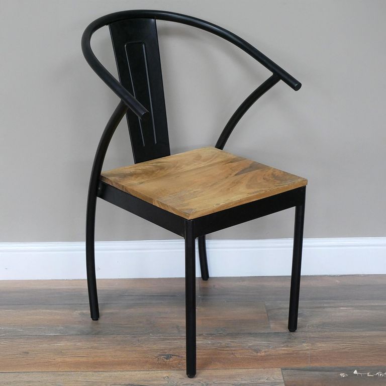 Dining Chair - Set of 2 - Industrial Black Metal and Wood