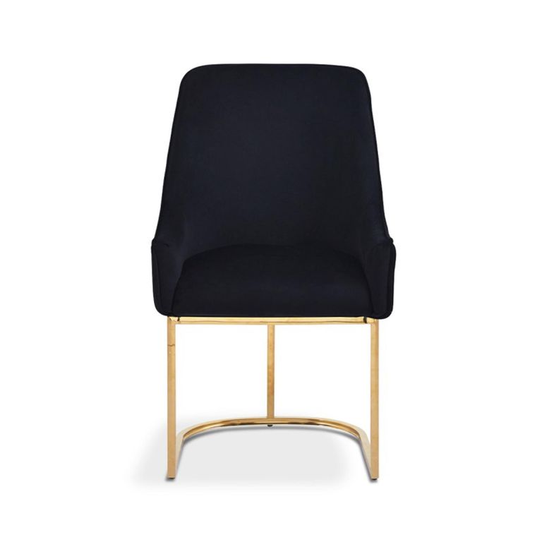 Eris Dining Chair - Set of 2 - Black Velvet Fabric - Knocker Back - Gold Legs
