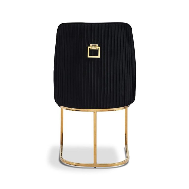 Eris Dining Chair - Set of 2 - Black Velvet Fabric - Knocker Back - Gold Legs