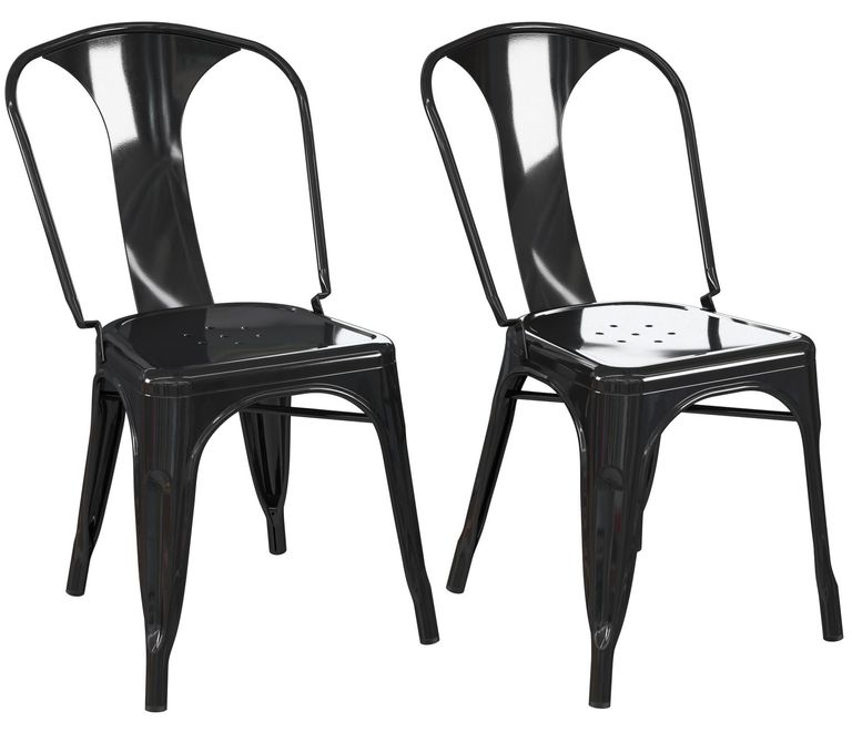 2 x Finney Black Metal Industrial Dining Chair - C009001UK