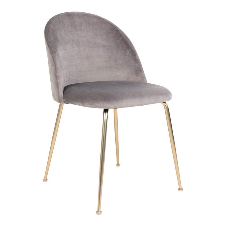 Geneve Dining Chair - Set of 2 - Grey - Velvet Fabric - Gold Legs