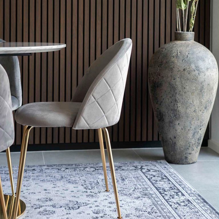 Geneve Dining Chair - Set of 2 - Grey - Velvet Fabric - Gold Legs