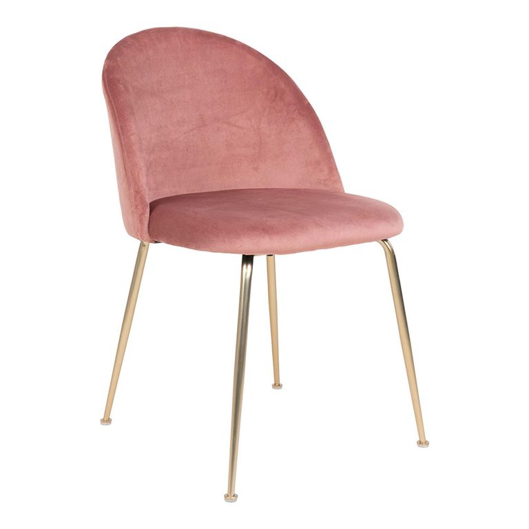 Geneve Dining Chair - Set of 2 - Rose - Velvet Fabric - Gold Legs