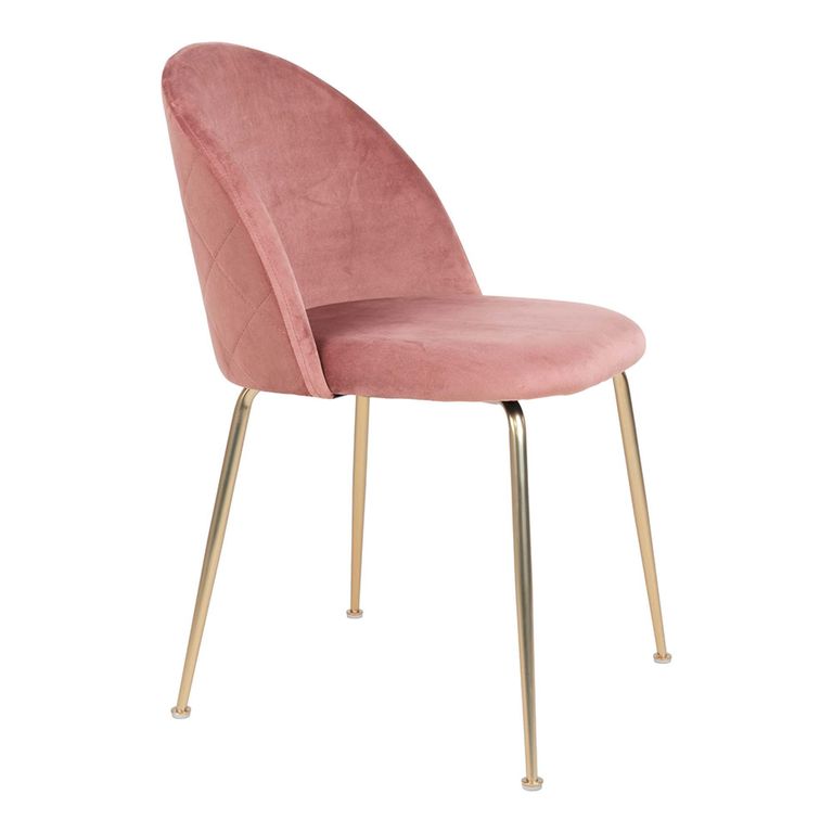 Geneve Dining Chair - Set of 2 - Rose - Velvet Fabric - Gold Legs