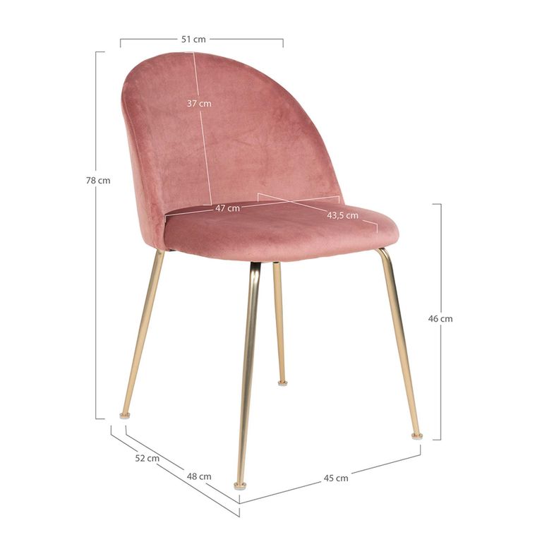 Geneve Dining Chair - Set of 2 - Rose - Velvet Fabric - Gold Legs
