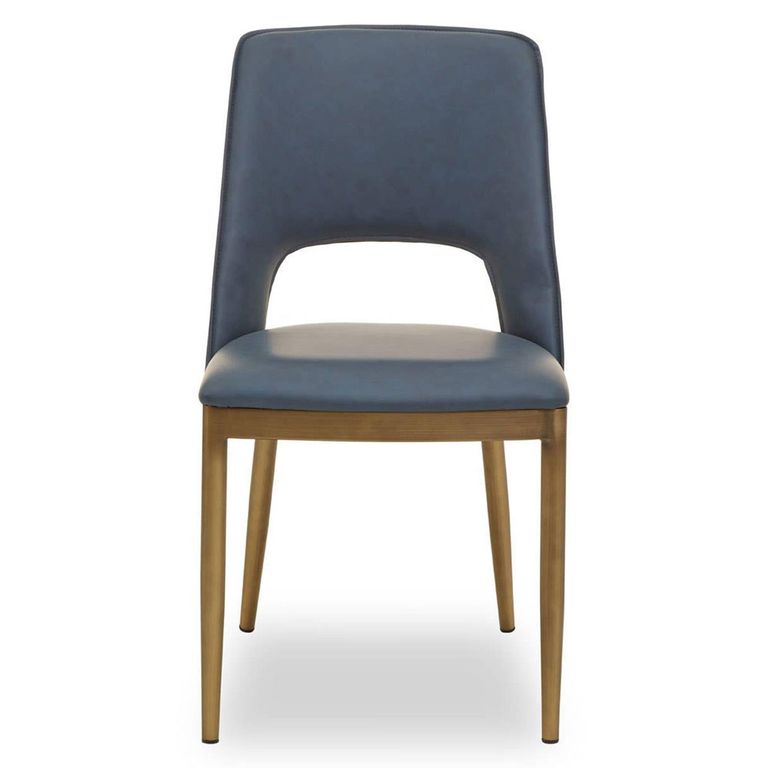 Gilden Dining Chair - Set of 2 - Blue Faux Leather with Gold Metal Legs