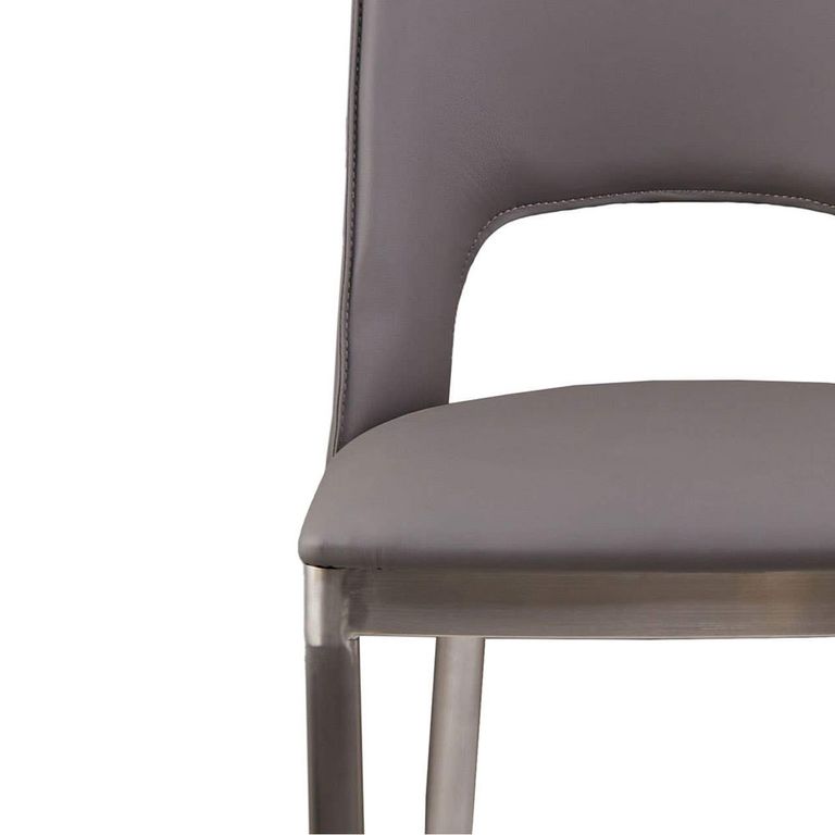 Gilden Dining Chair - Set of 2 - Grey Faux Leather with Silver Metal Legs