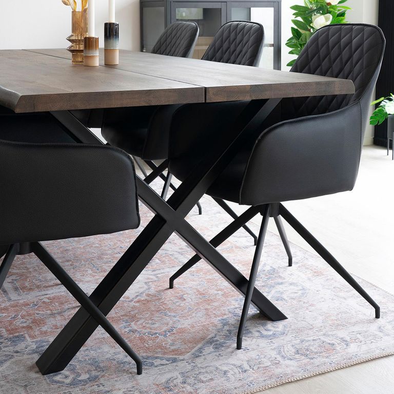 Harbo Dining Chair - Set of 2 - Black - Faux Leather - Swivel