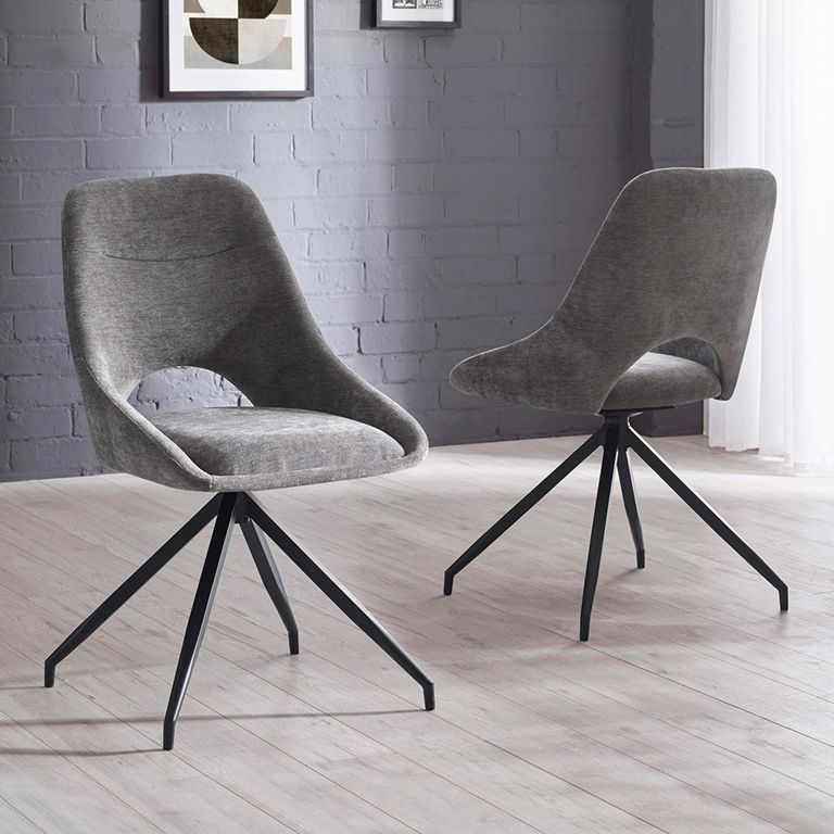 Jonah Swivel Dining Chair - Set of 2 - Grey Fabric