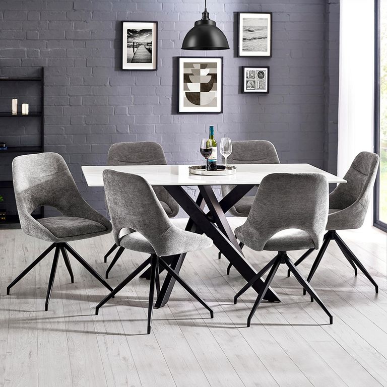 Jonah Swivel Dining Chair - Set of 2 - Grey Fabric