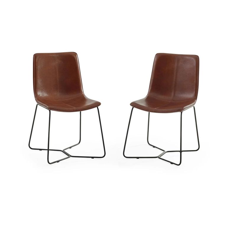 Joren Dining Chair - Set of 2 - Tan Brown Faux Leather