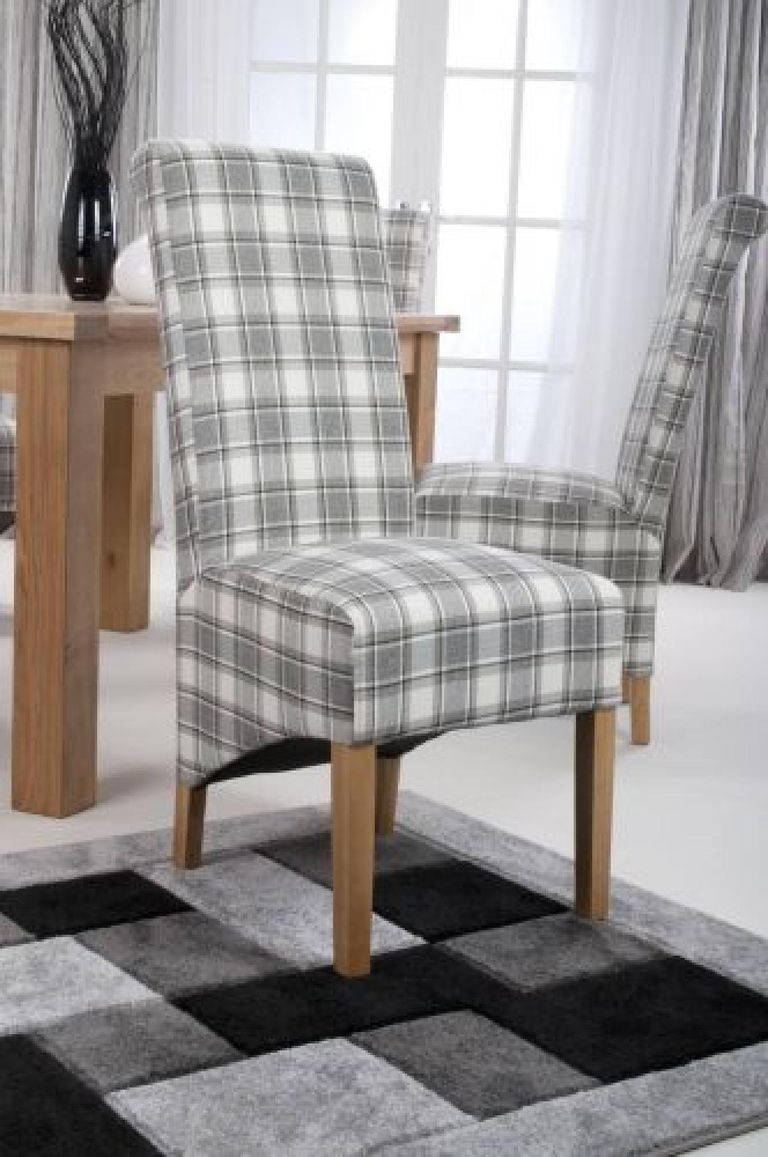 2 x Krista Herringbone Check Cappuccino Roll Back Dining Chair