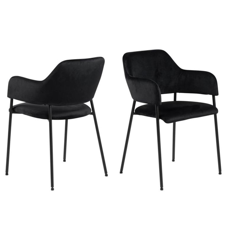 Lima Dining Armchair - Set of 2 - Black Velvet Fabric