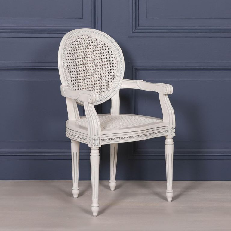 Lomira Mahogany Wood and Rattan Oval Back Dining Armchair - Set of 2 - Off White