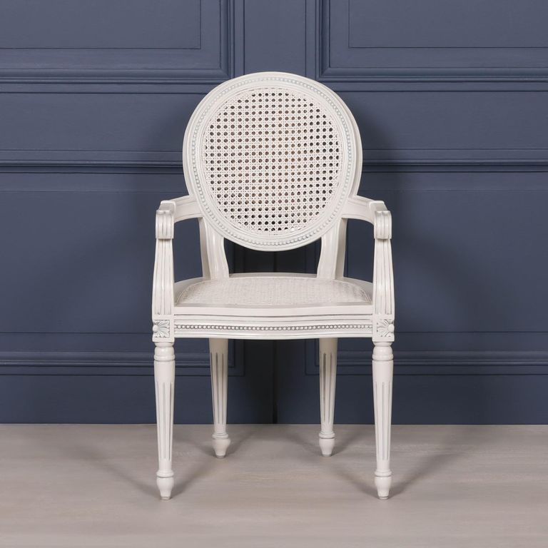 Lomira Mahogany Wood and Rattan Oval Back Dining Armchair - Set of 2 - Off White
