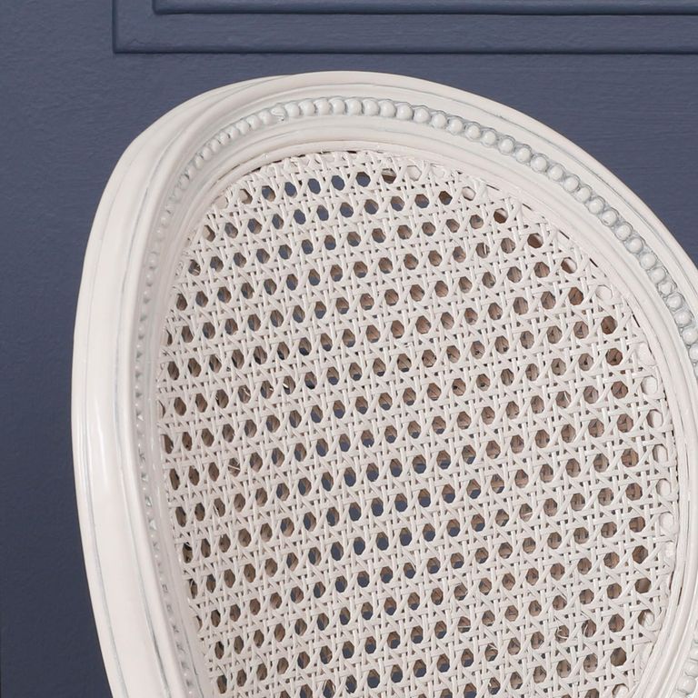 Lomira Mahogany Wood and Rattan Oval Back Dining Armchair - Set of 2 - Off White