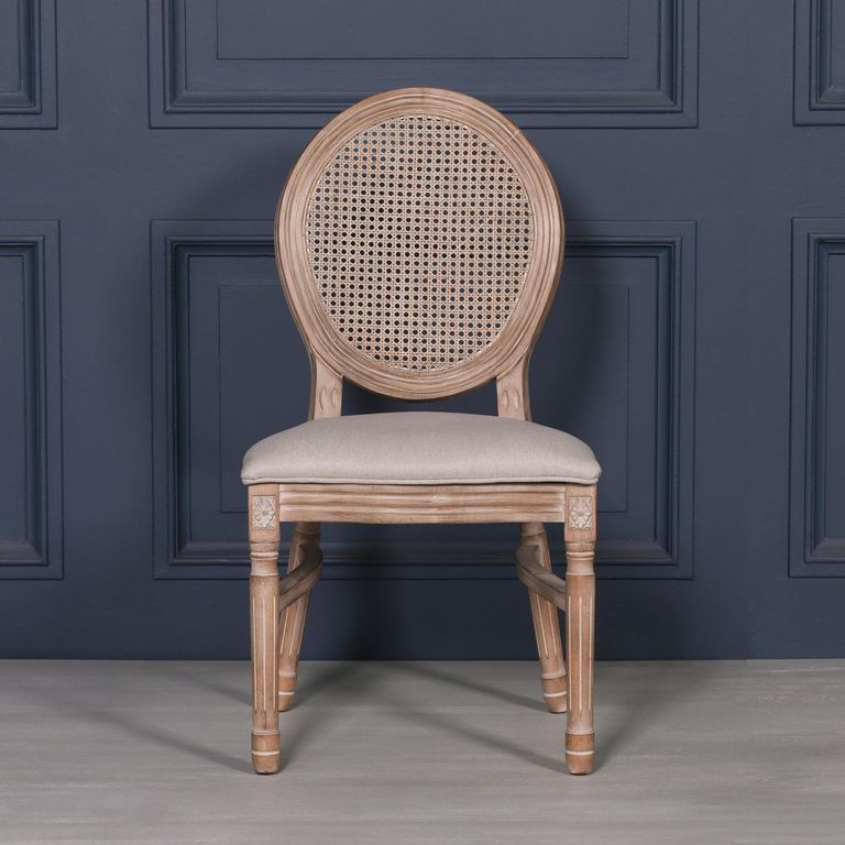 Louise Birch Wood and Rattan Oval Back Dining Chair - Set of 2