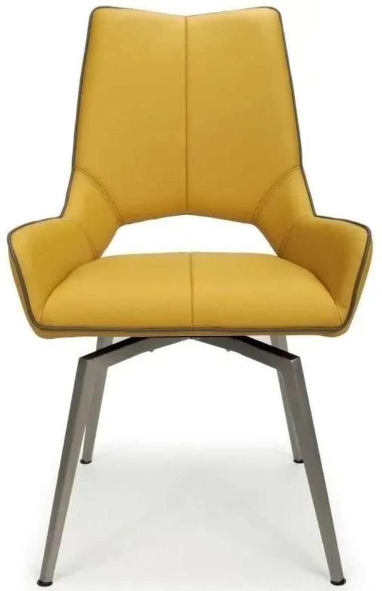 2 x Mako Yellow Leather Effect Swivel Dining Chair