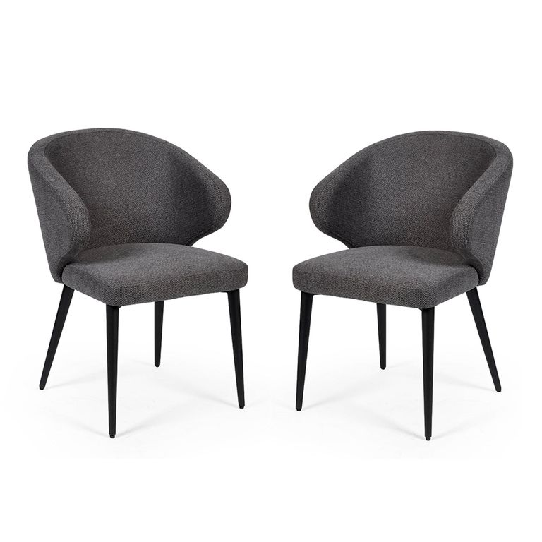 Marcus Dining Chair - Set of 2 - Mid Grey Fabric - Curved