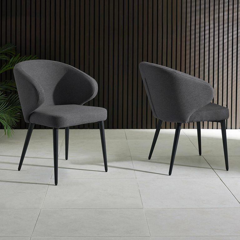 Marcus Dining Chair - Set of 2 - Mid Grey Fabric - Curved
