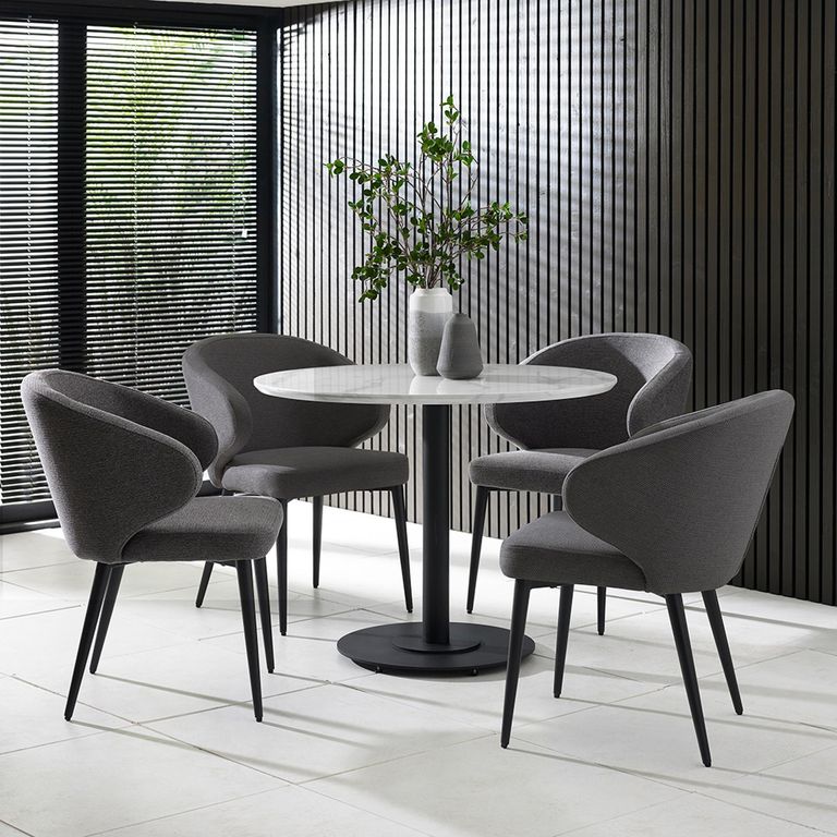 Marcus Dining Chair - Set of 2 - Mid Grey Fabric - Curved