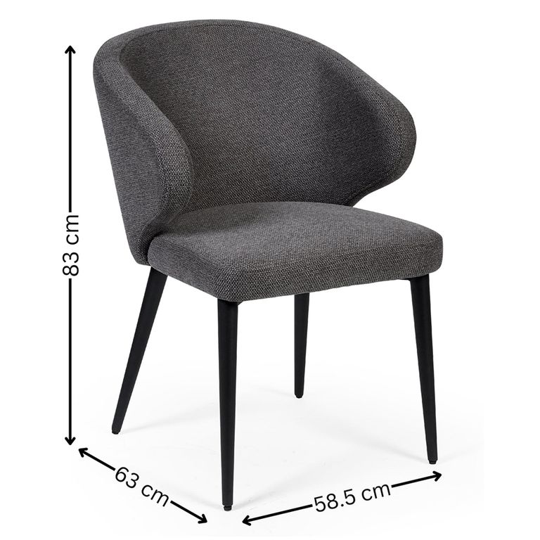 Marcus Dining Chair - Set of 2 - Mid Grey Fabric - Curved