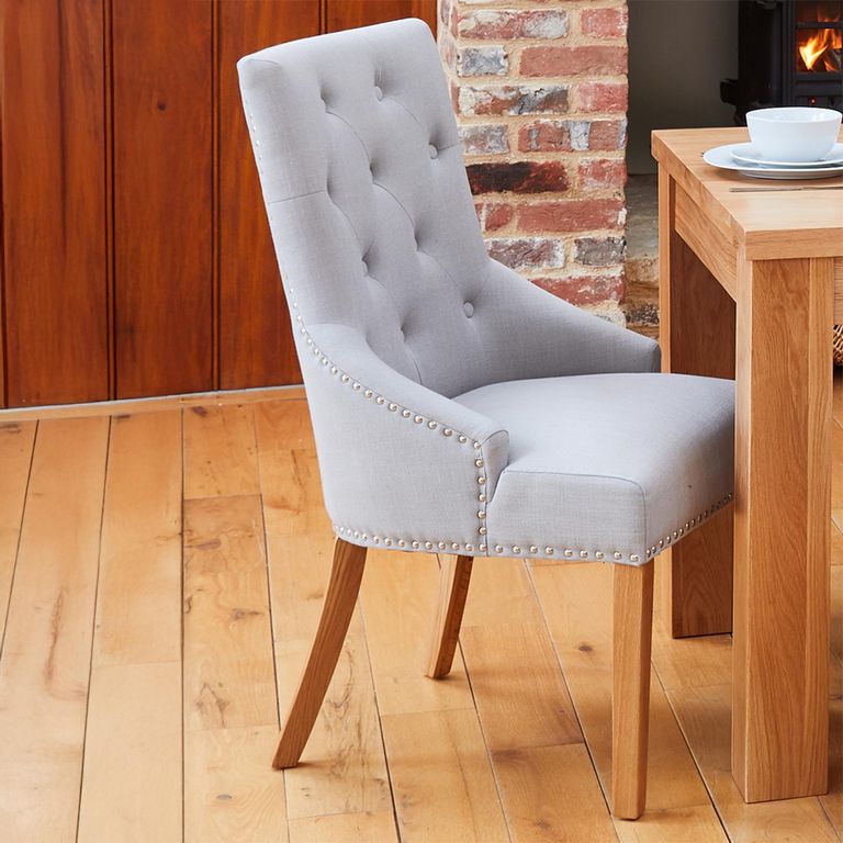 Mobel Oak Dining Chairs - Set of 2 - Accent Grey Fabric