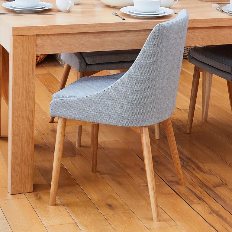 Mobel Oak Dining Chairs - Set of 2 - Grey Fabric Upholstered