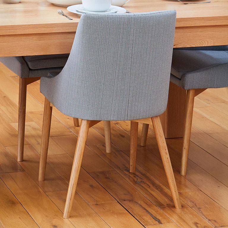 Mobel Oak Dining Chairs - Set of 2 - Grey Fabric Upholstered