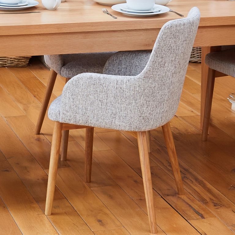 Mobel Oak Dining Chairs - Set of 2 - Light Grey Fabric