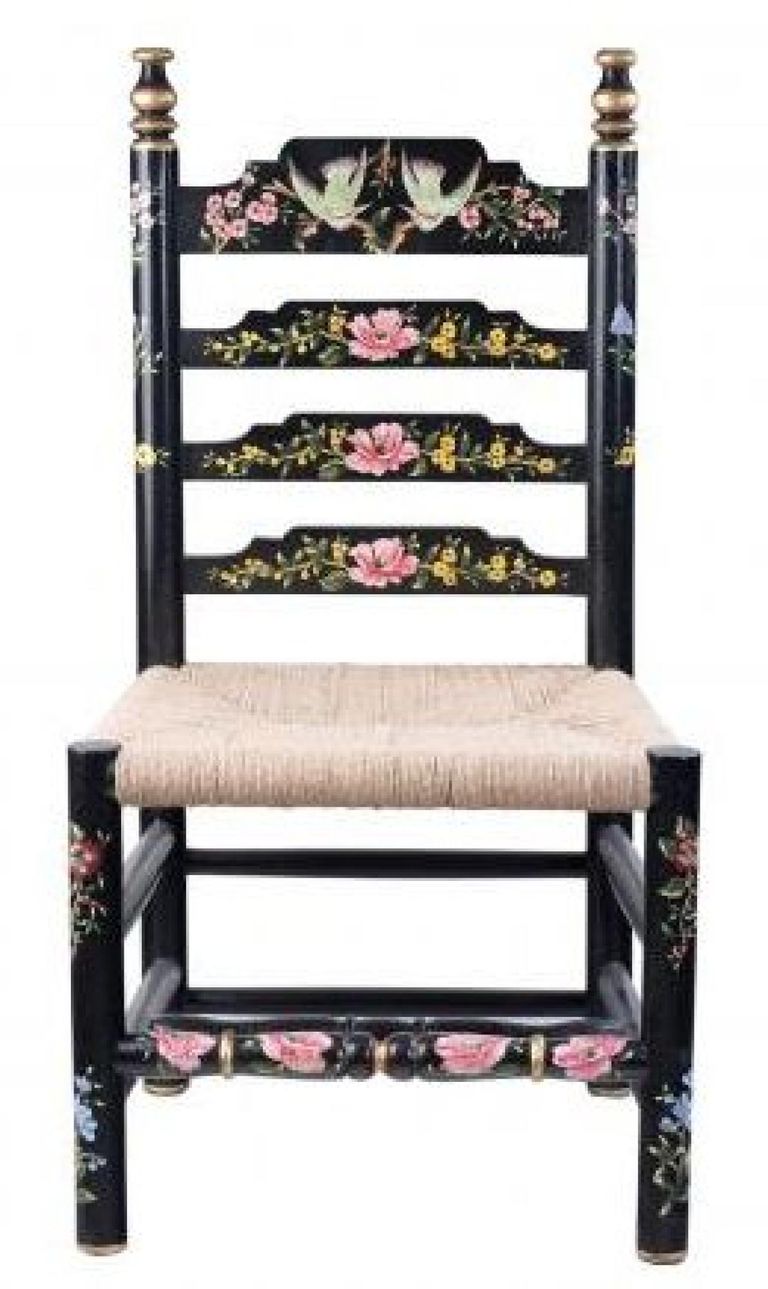 2 x Meerut Black Lyre Bird Design Wooden Dining Chair