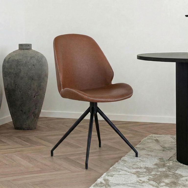 Monte Carlo Dining Chair - Set of 2 - Vintage Brown - Faux Leather - Swivel