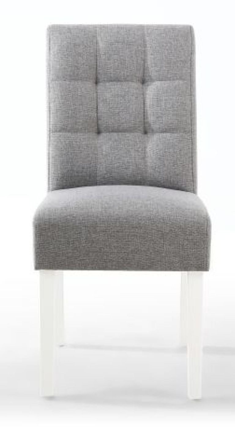 2 x Moseley Stitched Waffle Silver Grey Linen Effect Dining Chair in White Legs