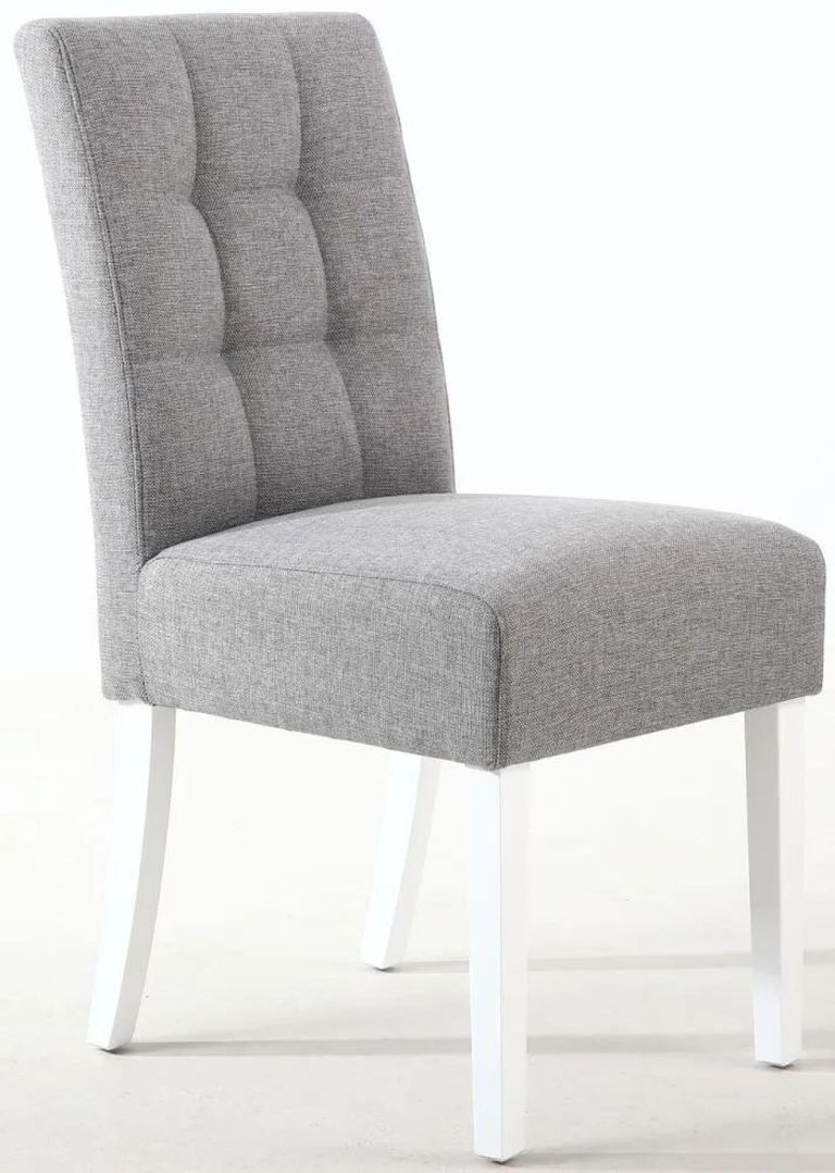 2 x Moseley Stitched Waffle Silver Grey Linen Effect Dining Chair in White Legs