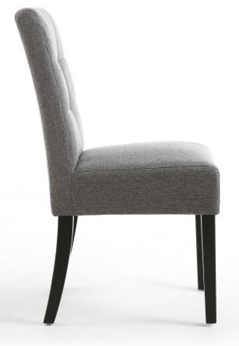 2 x Moseley Stitched Waffle Steel Grey Linen Effect Dining Chair in Black Legs
