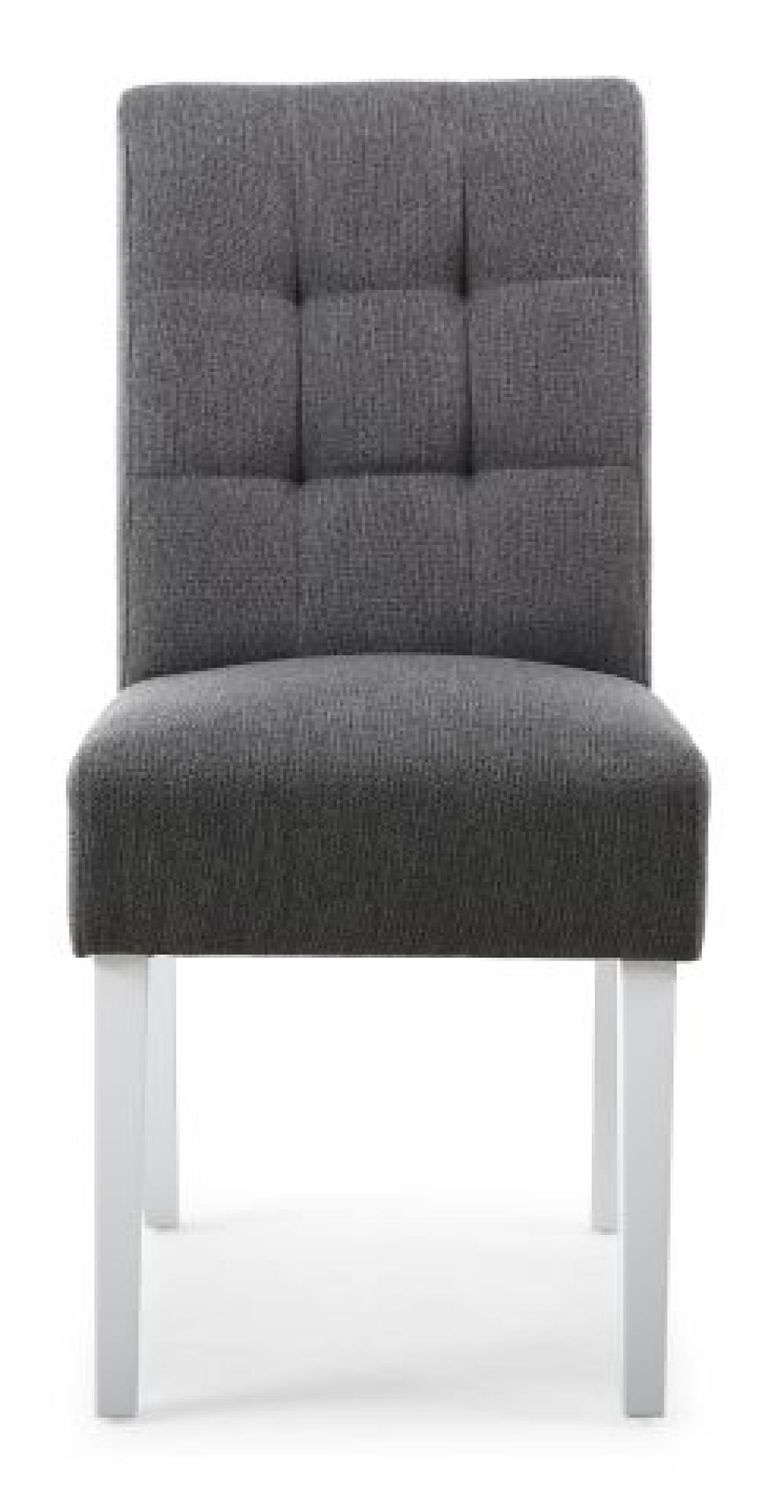 2 x Moseley Stitched Waffle Steel Grey Linen Effect Dining Chair in White Legs