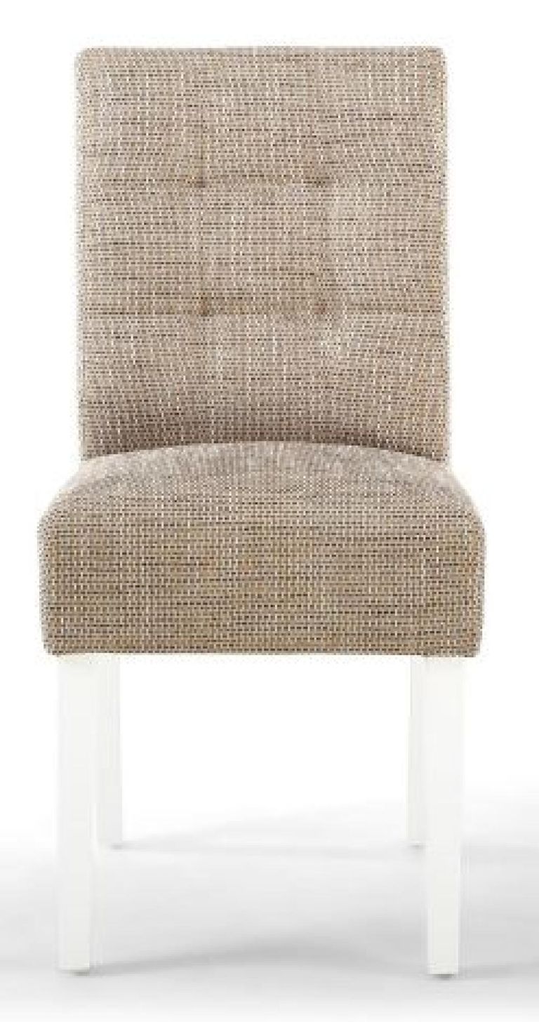 2 x Moseley Stitched Waffle Tweed Oatmeal Dining Chair in White Legs