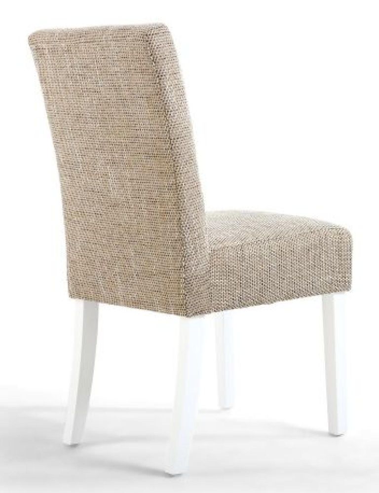 2 x Moseley Stitched Waffle Tweed Oatmeal Dining Chair in White Legs