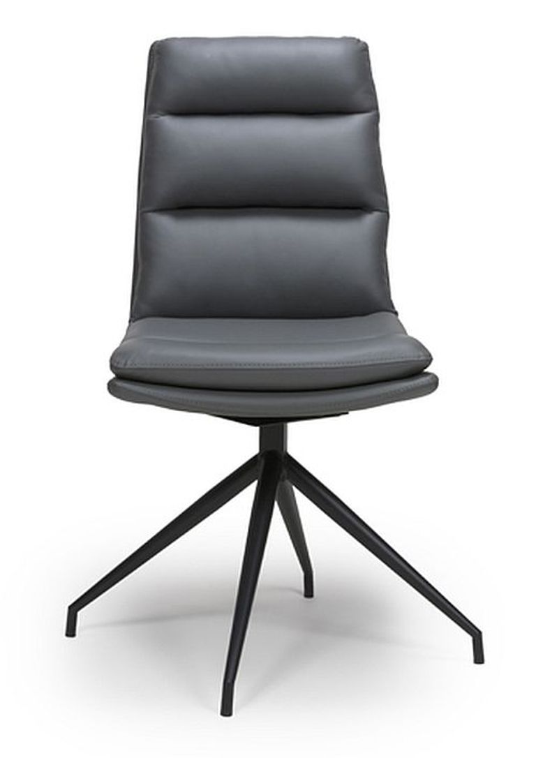 Nobo Swivel Dining Chair - Set of 2 - Grey Faux Leather - Black Legs