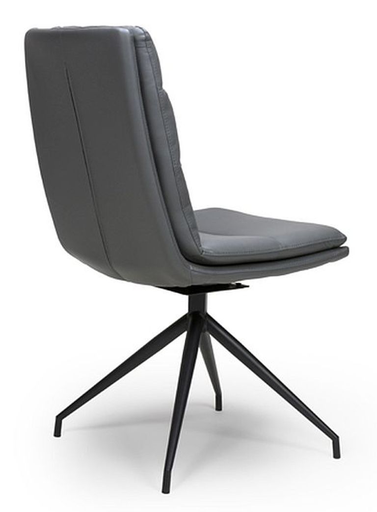 Nobo Swivel Dining Chair - Set of 2 - Grey Faux Leather - Black Legs