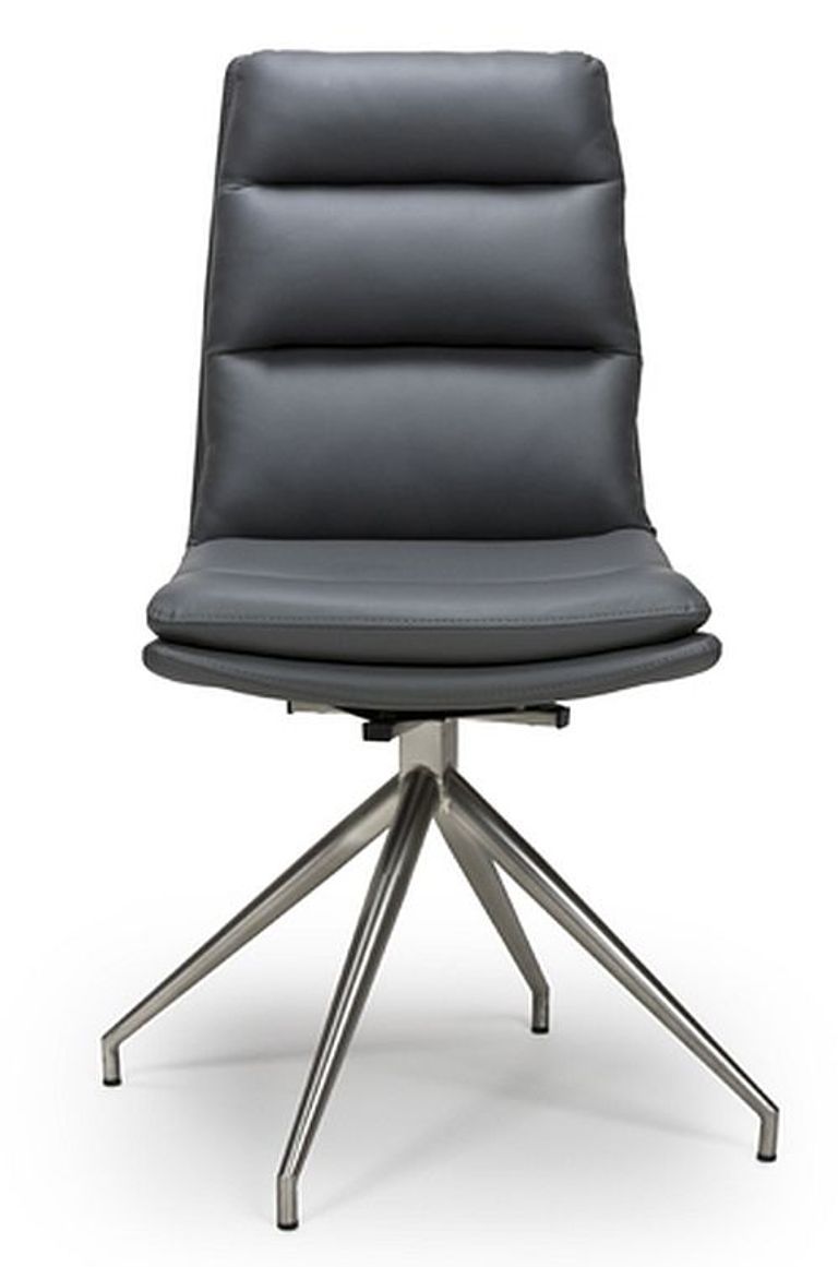 Nobo Swivel Dining Chair - Set of 2 - Grey Faux Leather - Chrome Legs