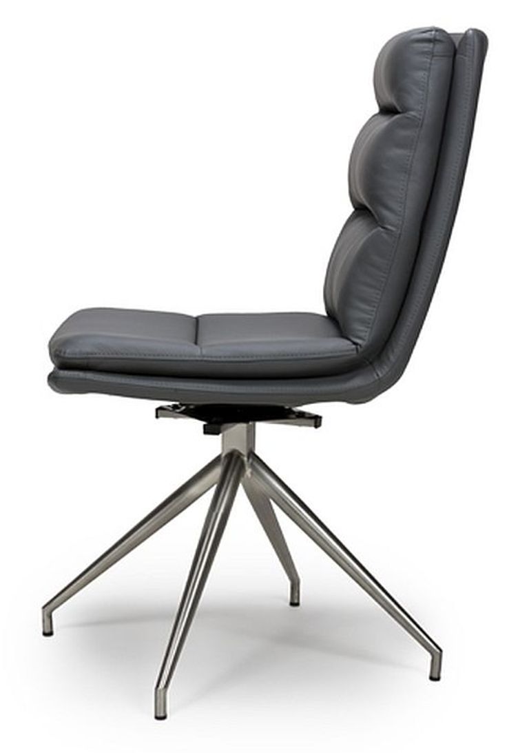 Nobo Swivel Dining Chair - Set of 2 - Grey Faux Leather - Chrome Legs